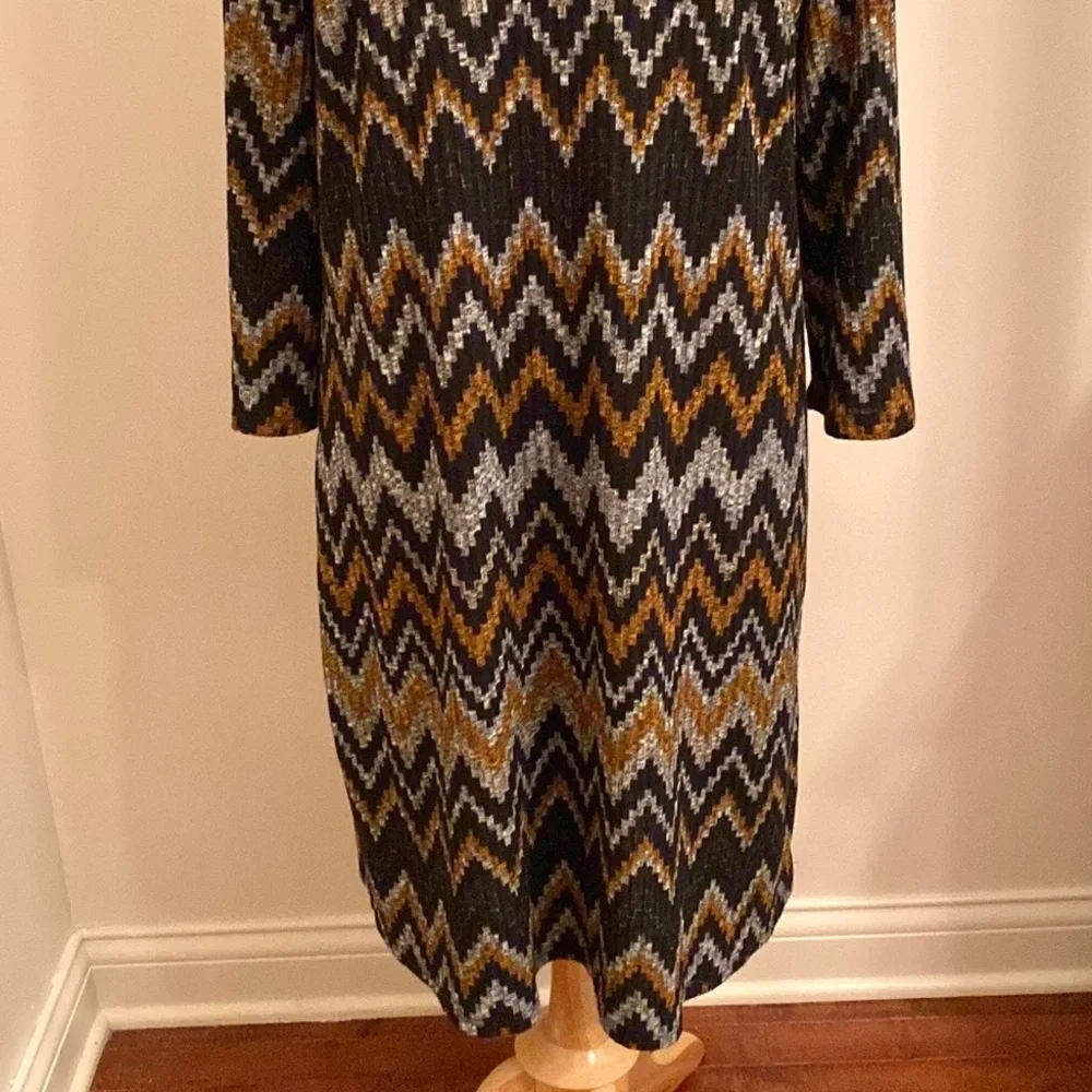 Tacera Black Orange Grey Chevron Print SZ 1X Retro Contemporary Mod Casual Dress